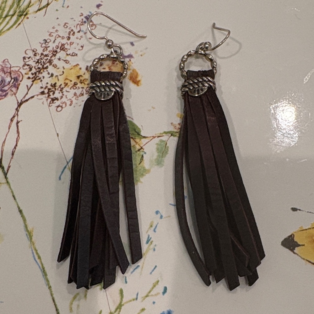 American West Genuine Leather & Sterling Silver Tassel Earrings